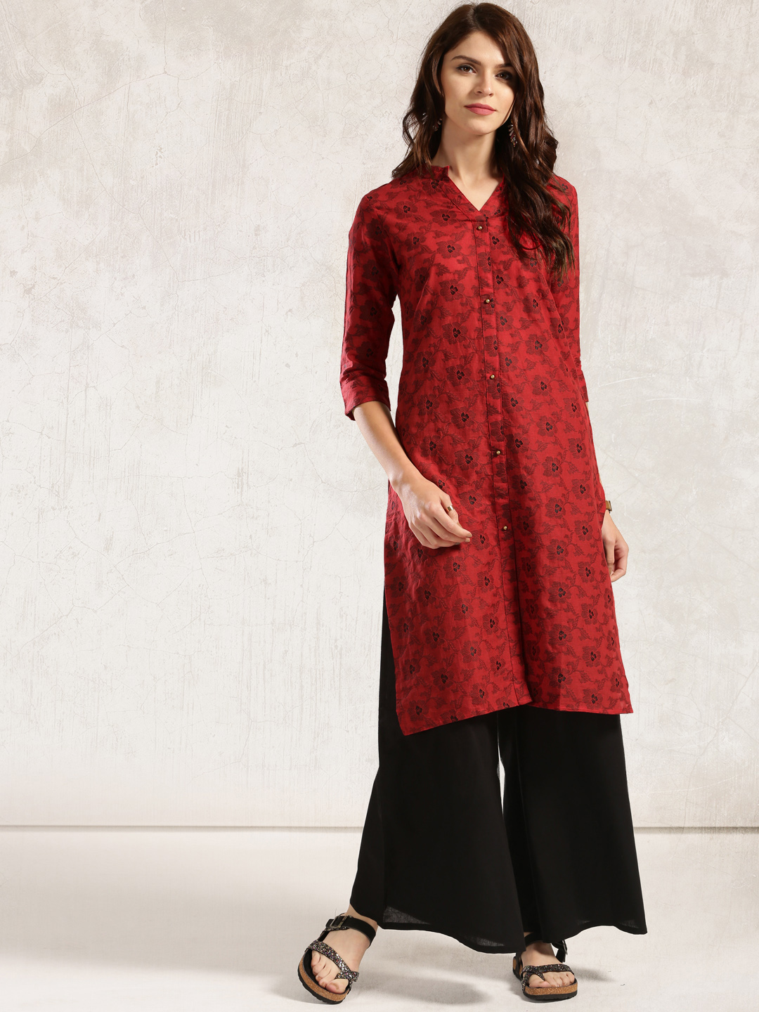 Anouk Women Red Woven Design Straight Kurta Price in India