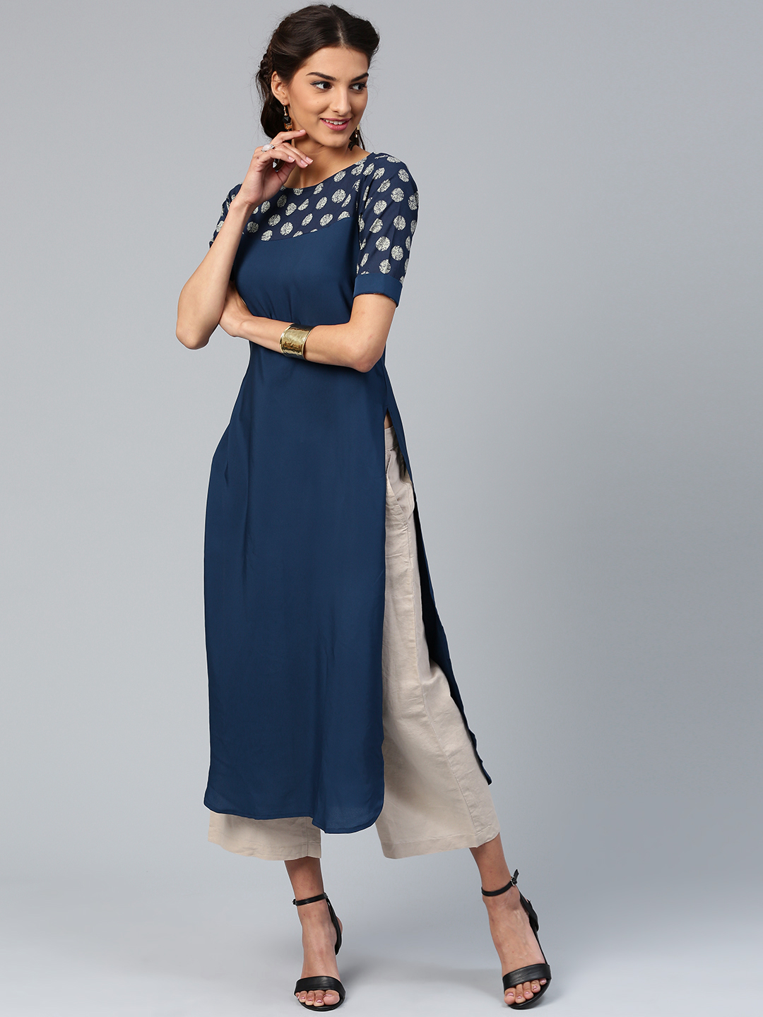 Libas Women Navy Solid Straight Kurta Price in India