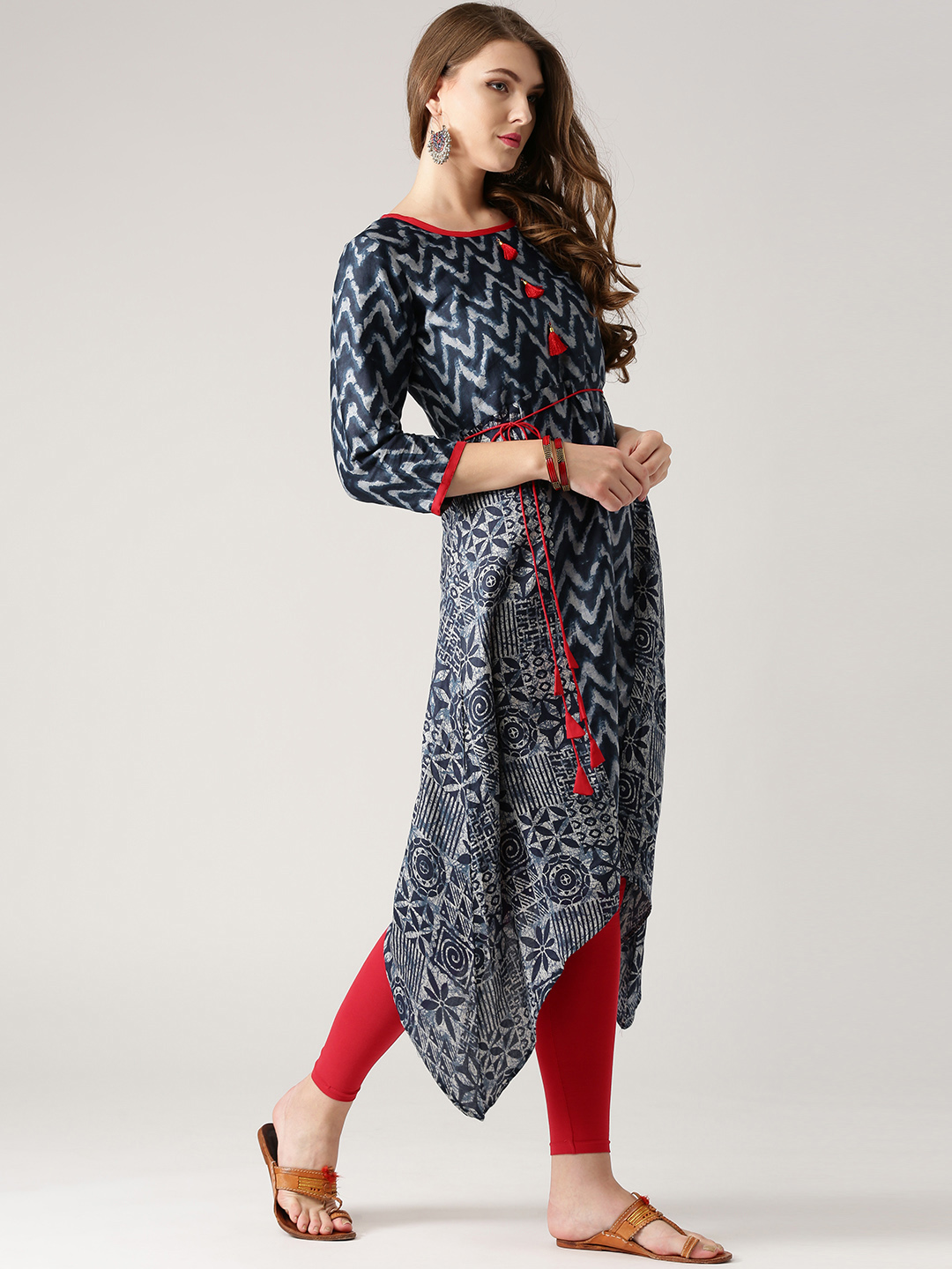 Libas Women Navy Printed A-Line Kurta Price in India