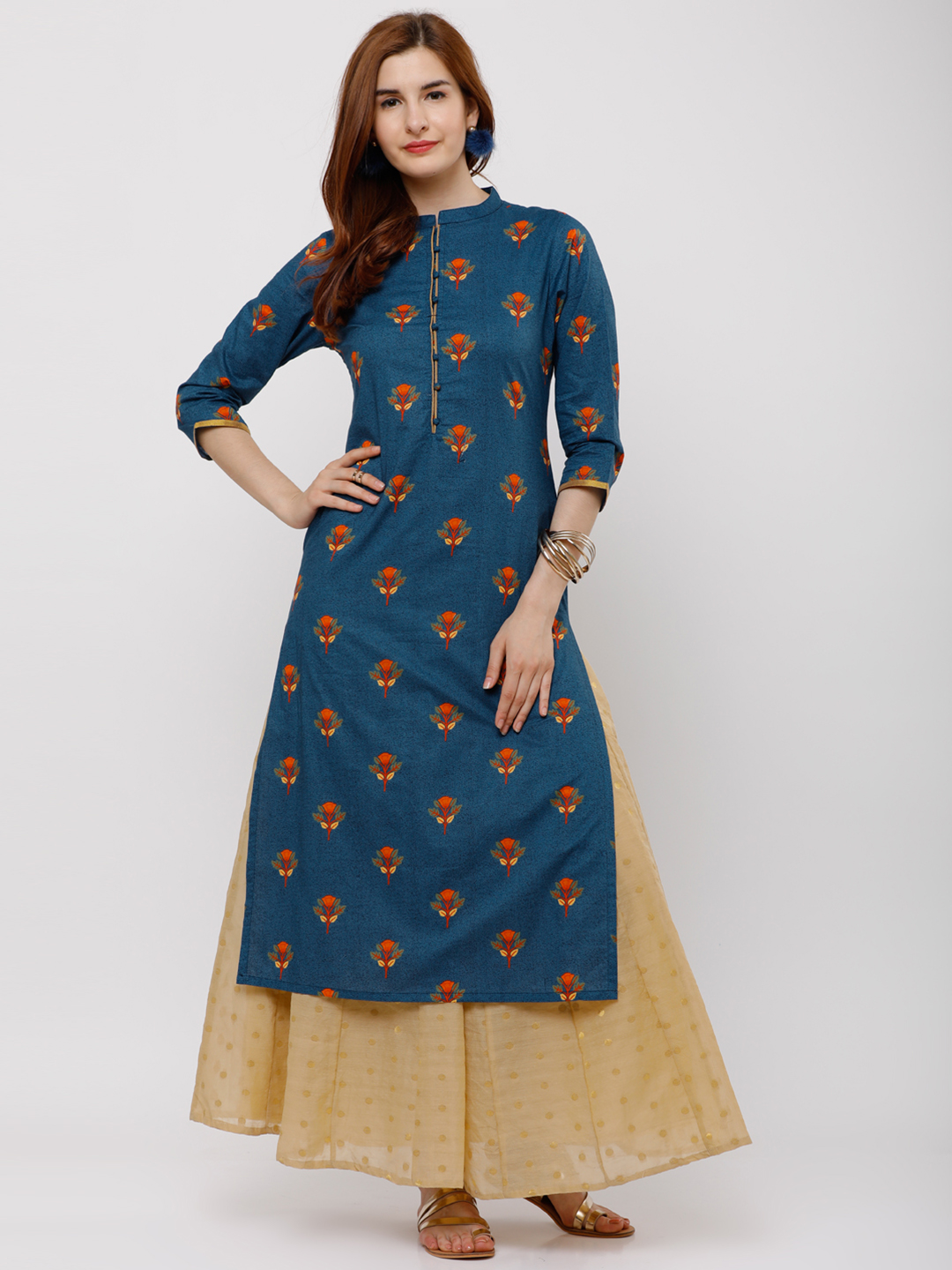 Vishudh Women Teal Printed Straight Kurta Price in India