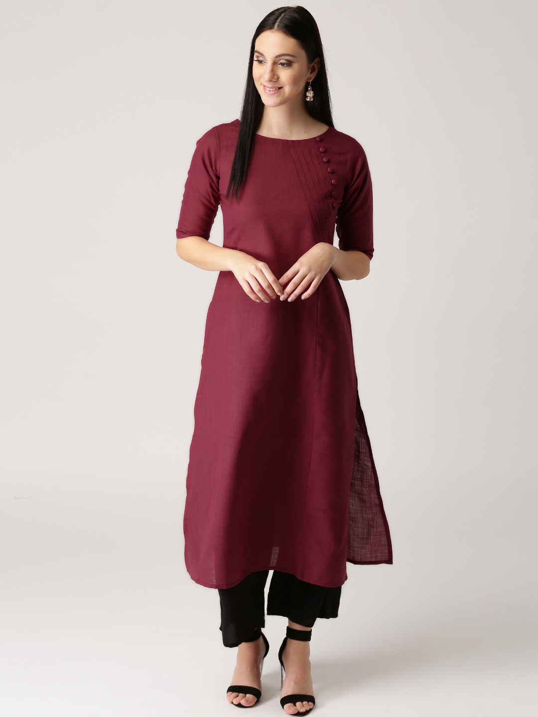 Libas Women Maroon Solid Straight Kurta Price in India