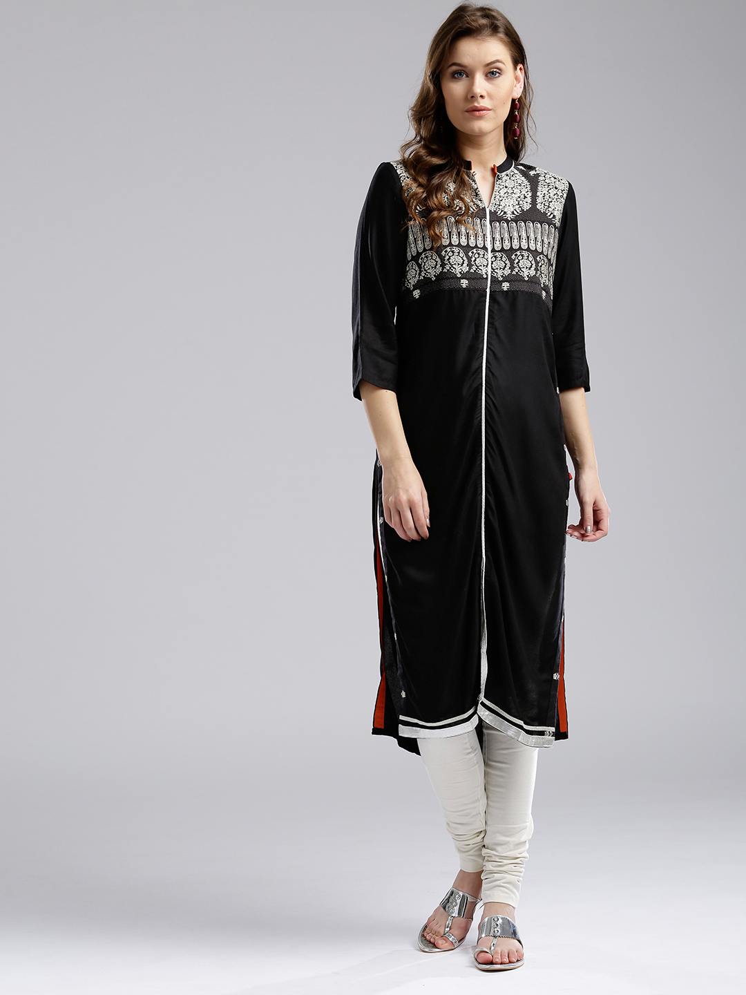 W Women Black & Beige Yoke Design Straight Kurta Price in India