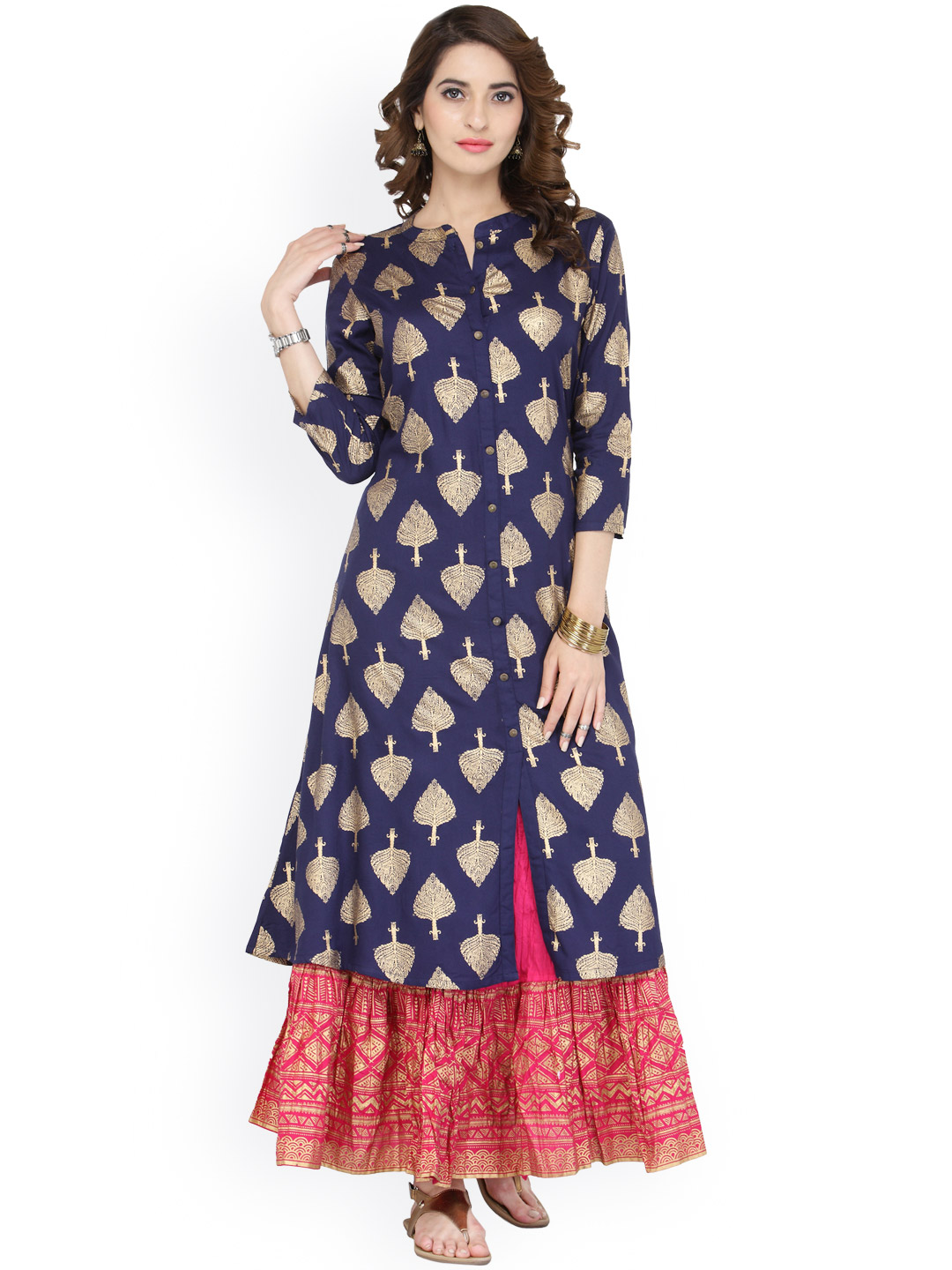 Varanga Women Blue & Pink Printed Kurta with Palazzos Price in India