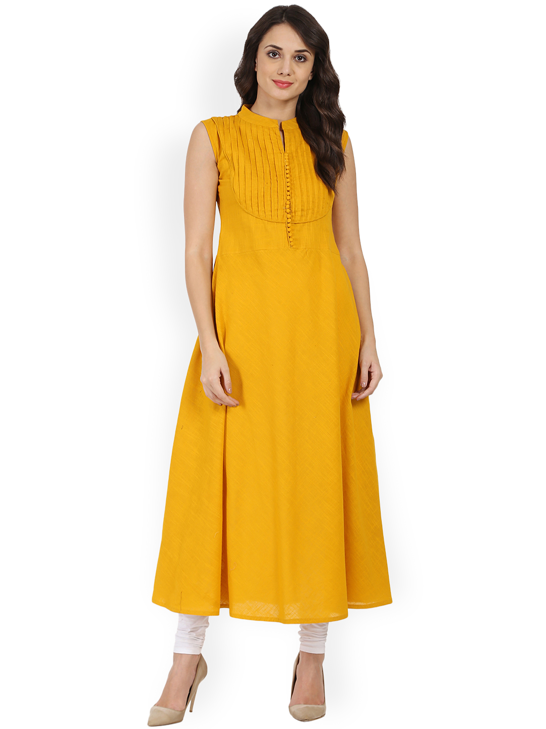 Nayo Women Mustard Solid A-Line Kurta Price in India