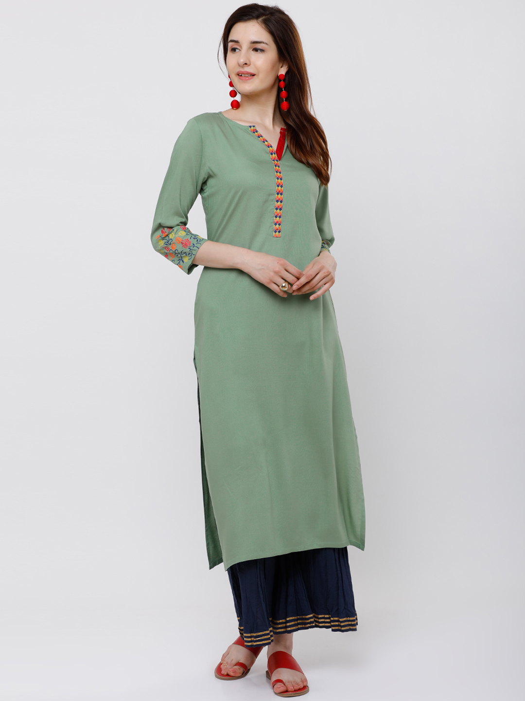 Vishudh Women Green Printed Straight Kurta Price in India