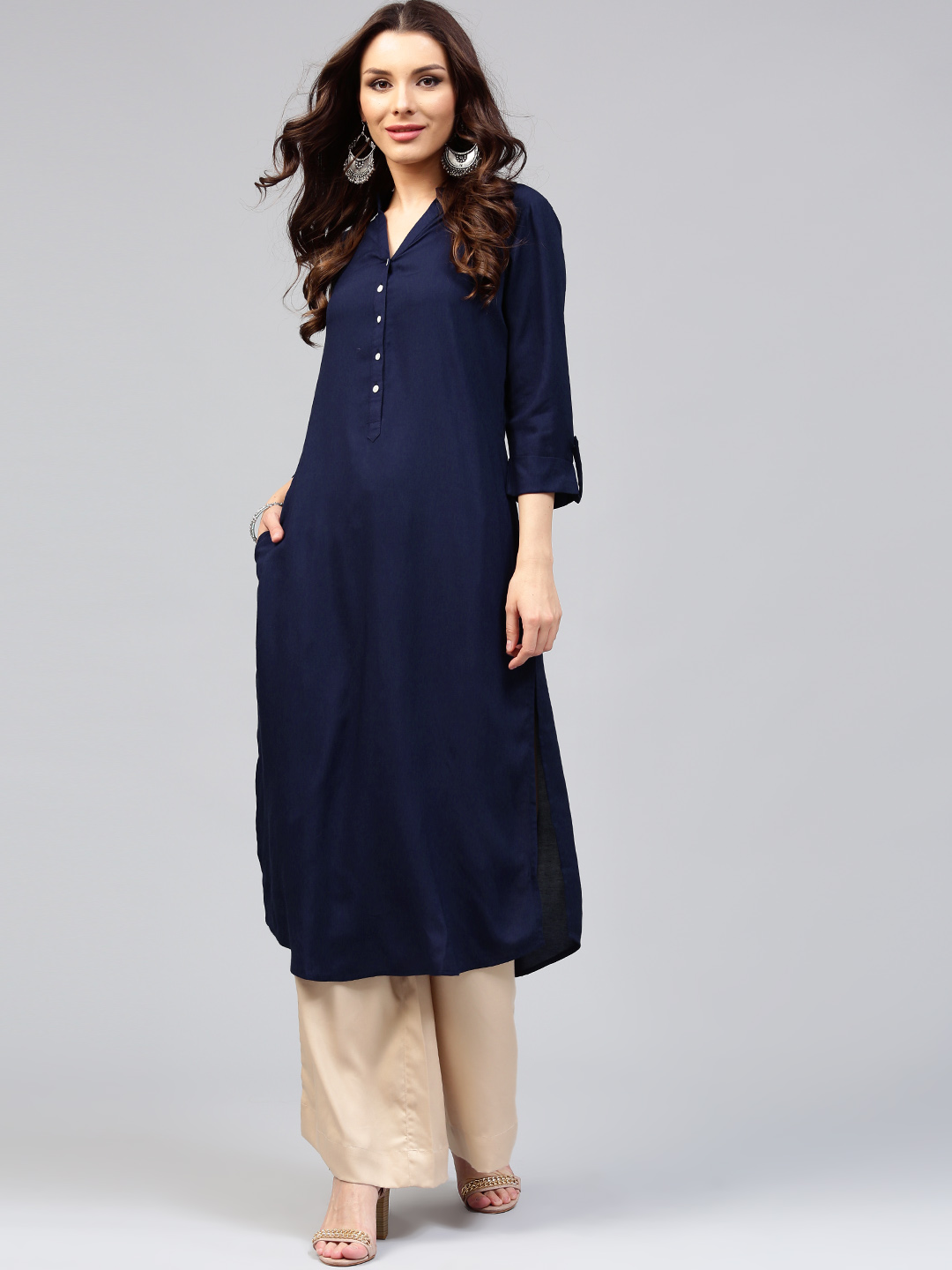 Libas Women Navy Solid Straight Kurta Price in India