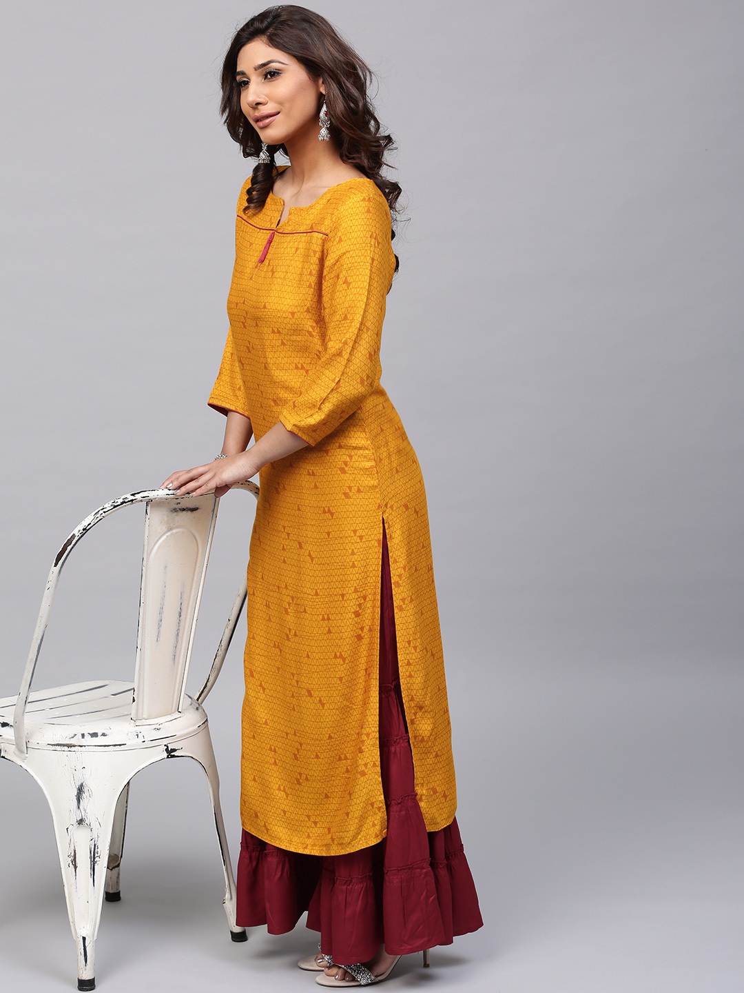 AKS Women Mustard Yellow Printed Straight Kurta Price in India