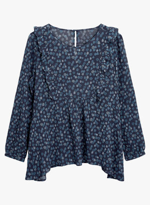 Navy Blue Printed Blouse Price in India