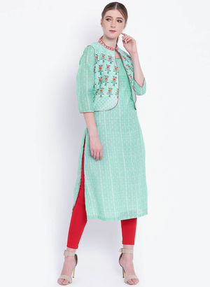 Turquoise Printed Kurta Price in India