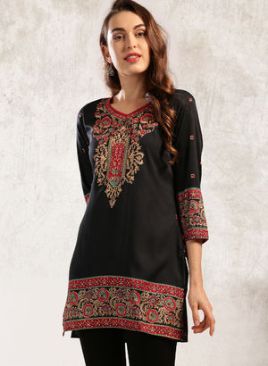 Anouk Women Black Printed Straight Kurti Price in India