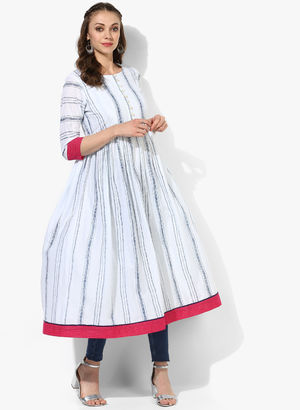 Henley Neck Striped Rayon Anarkali With 3/4Th Sleeves Price in India