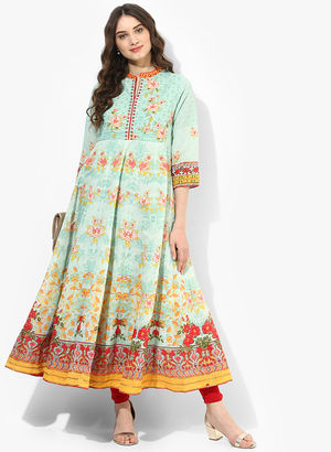 Turquoise Printed Anarkali Price in India