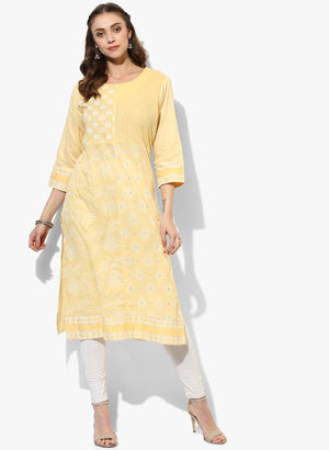 Round Neck 3/4Th Sleeves A Line Kurta Price in India
