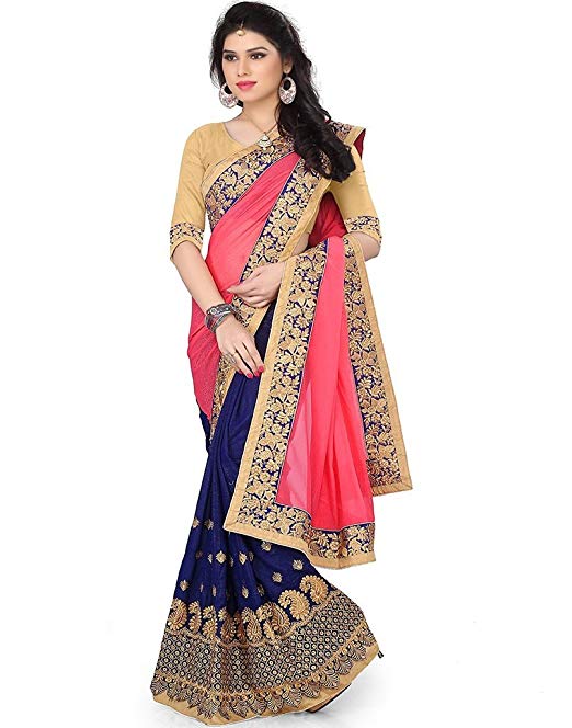 Arohi Designer Embroidered Pink Colour Georgette Saree for women With Blouse Material Price in India