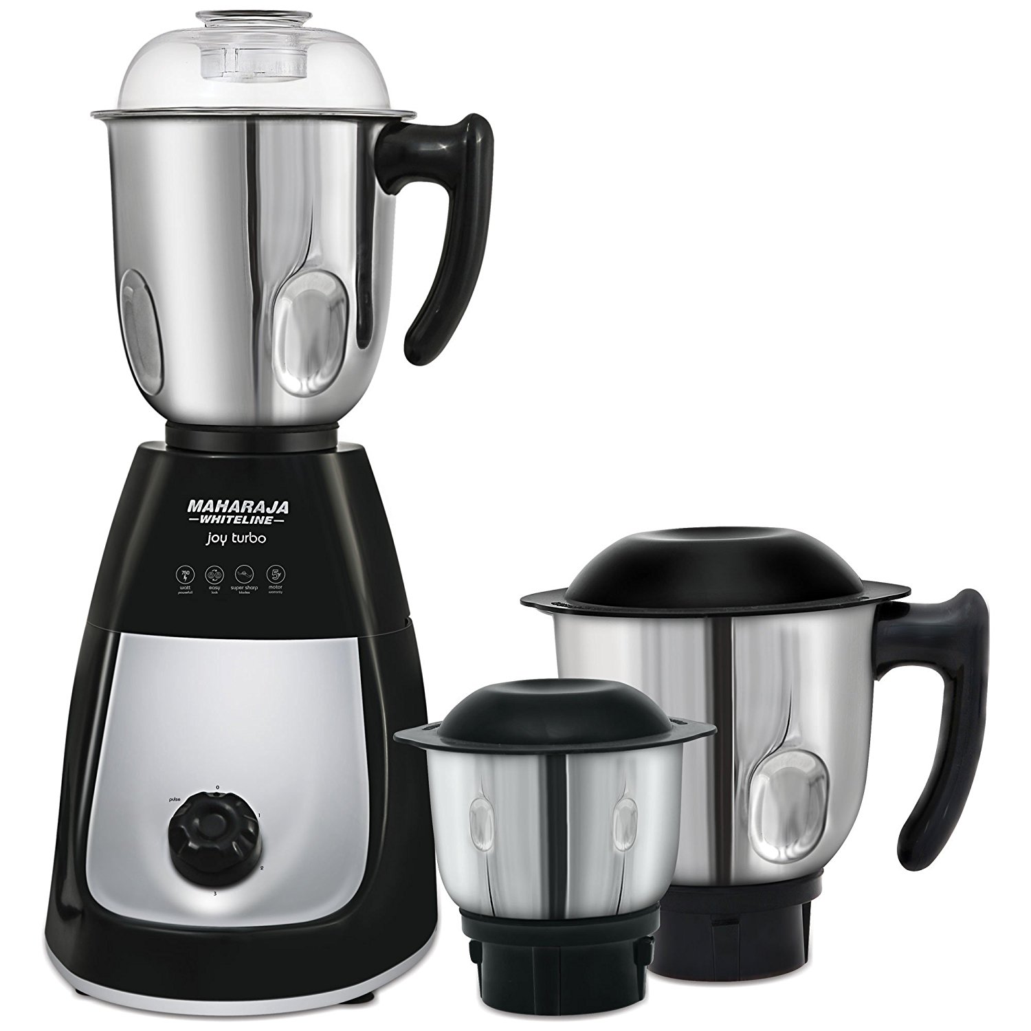 Maharaja Whiteline Joy Turbo 750-Watt Mixer Grinder with 3 Jars (Black/Silver) Price in India