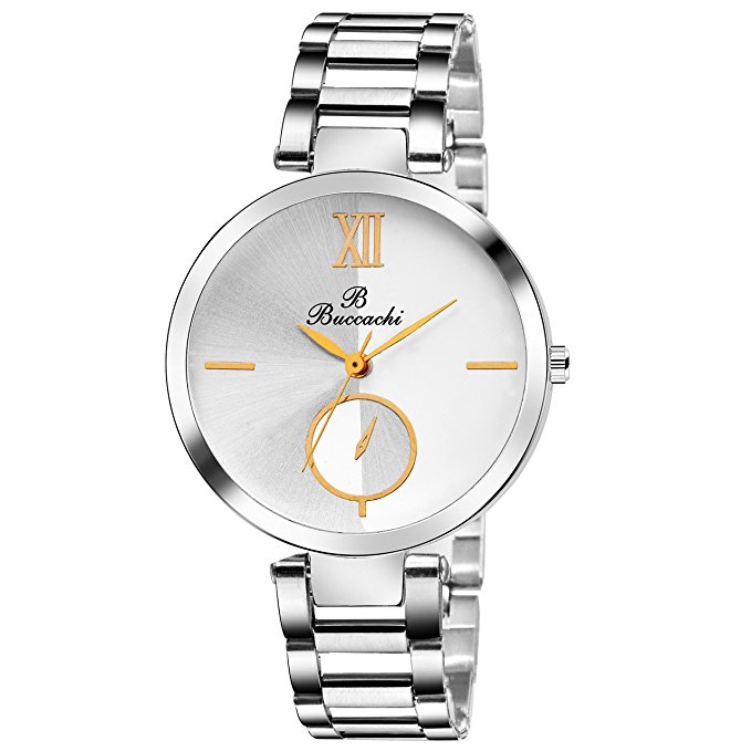 Buccachi Analouge White Dial Watches Water Resistant Silver Color Strap Watches for Women/Ladies/Girls B-L1044-WT-CH Price in India