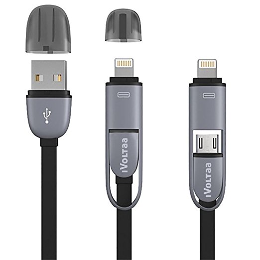 iVoltaa 2 in 1 Micro USB Cable with Lightning Adapter for iPhone - 3.3 Feet (1 Meter) - Black Price in India