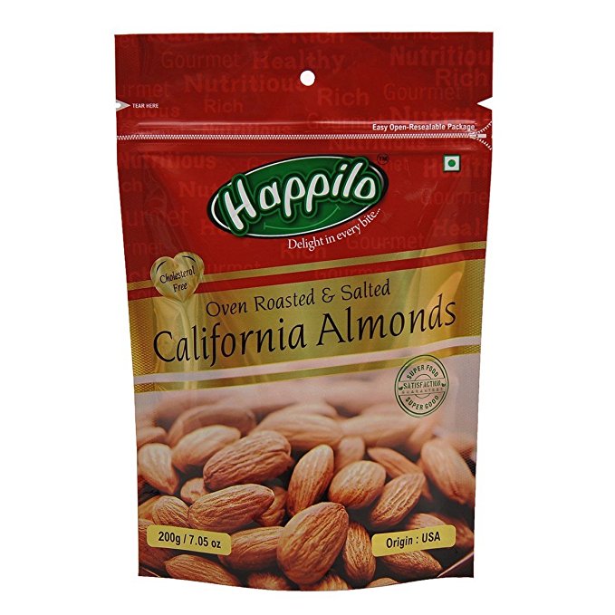 Happilo Premium Californian Roasted and Salted Almonds, 200g (Pack of 5) Price in India