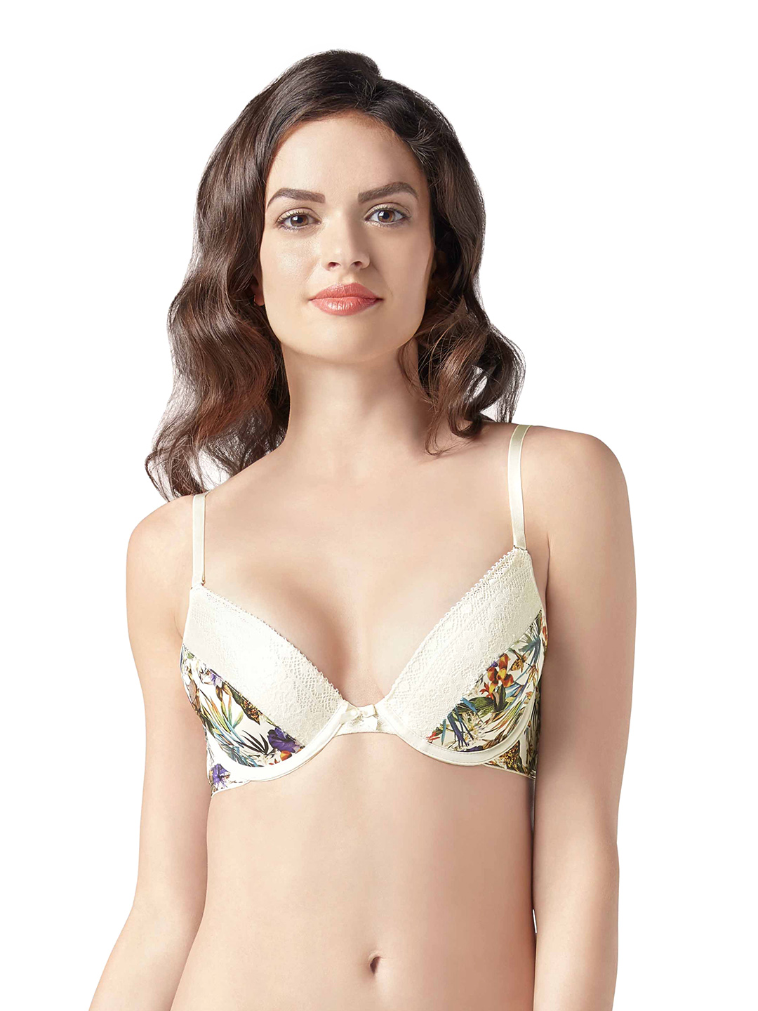 Amante White Lace Underwired Lightly Padded Plunge Bra Price in India