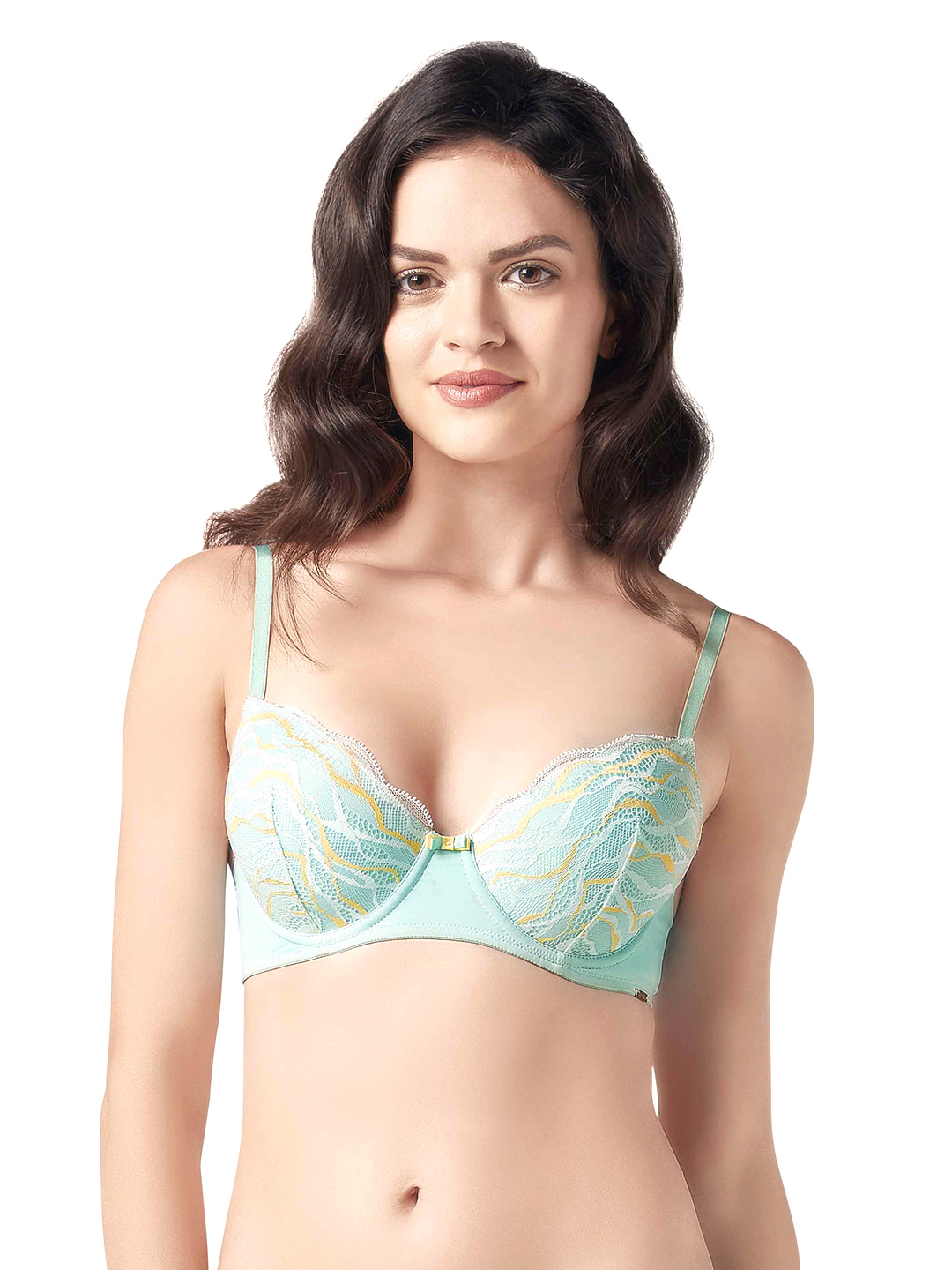 Amante Blue Lace Underwired Lightly Padded Demi Bra BRA27201 Price in India