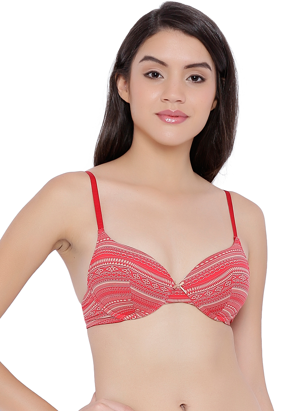 Amante Red & Nude-Coloured Printed Medium-Coverage T-shirt Bra BRA50601 Price in India