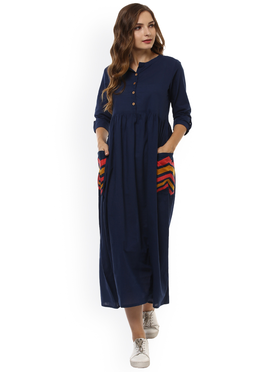 Sringam Women Blue Solid Maxi Dress Price in India