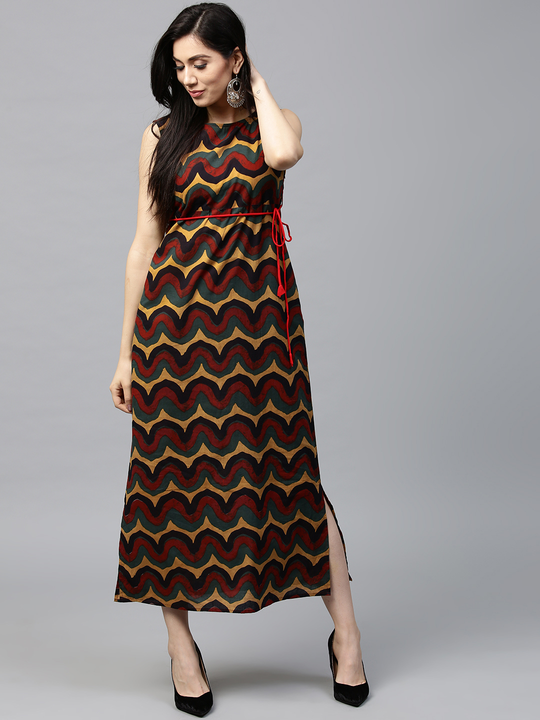 AKS Women Multicoloured Printed Maxi Dress Price in India