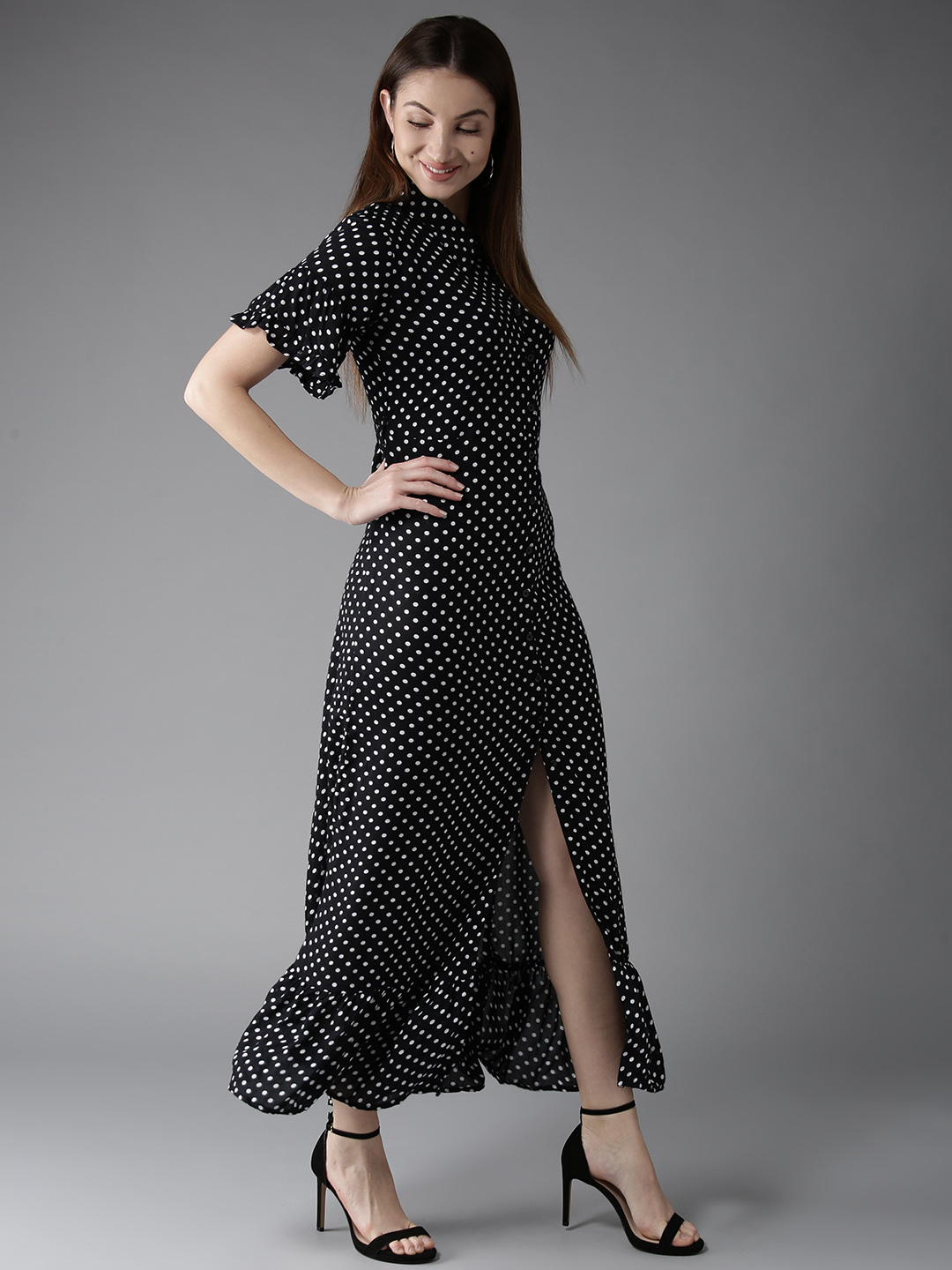 HERE&NOW Women Black & White Printed Maxi Dress Price in India