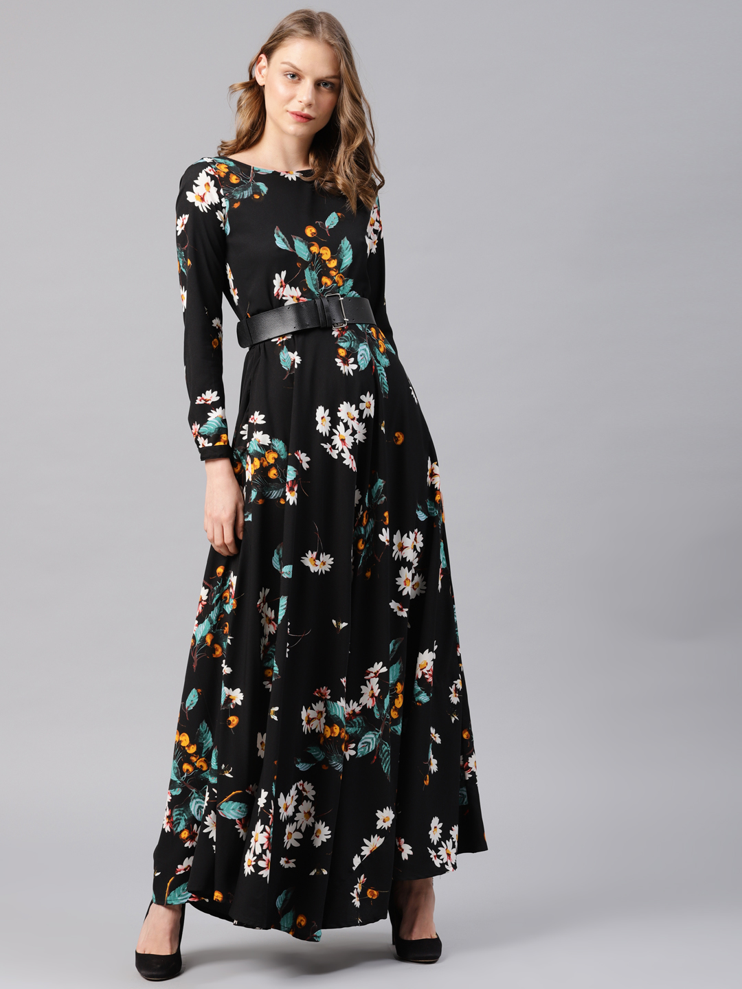 Tokyo Talkies Women Black Printed Maxi Dress Price in India