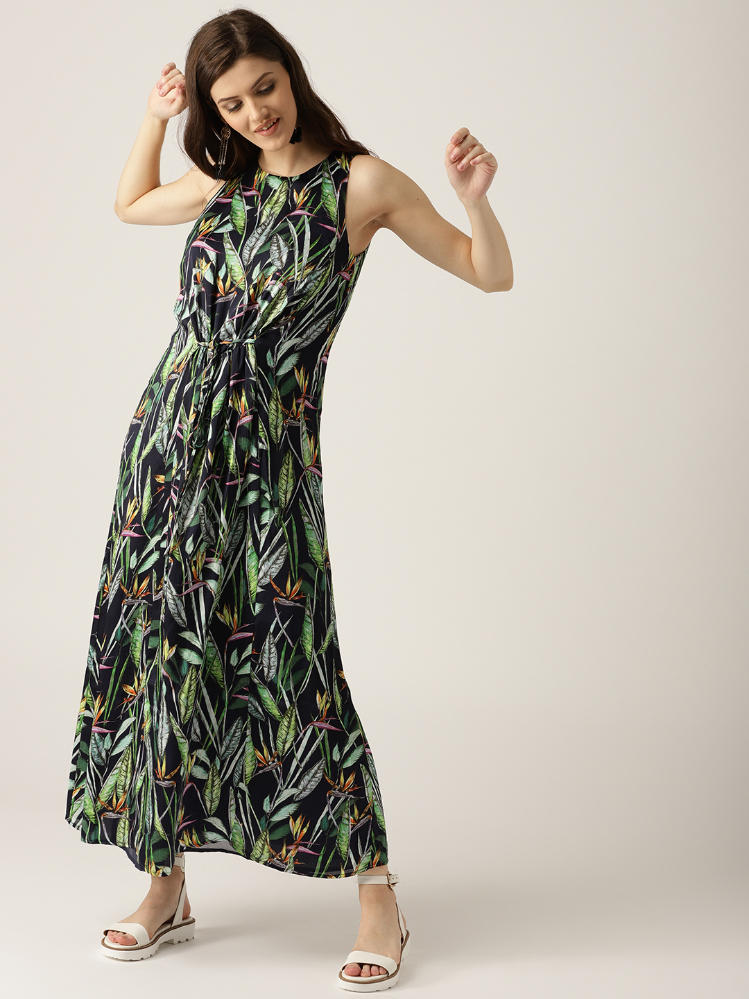 ESPRIT Women Navy & Green Printed Maxi Dress Price in India