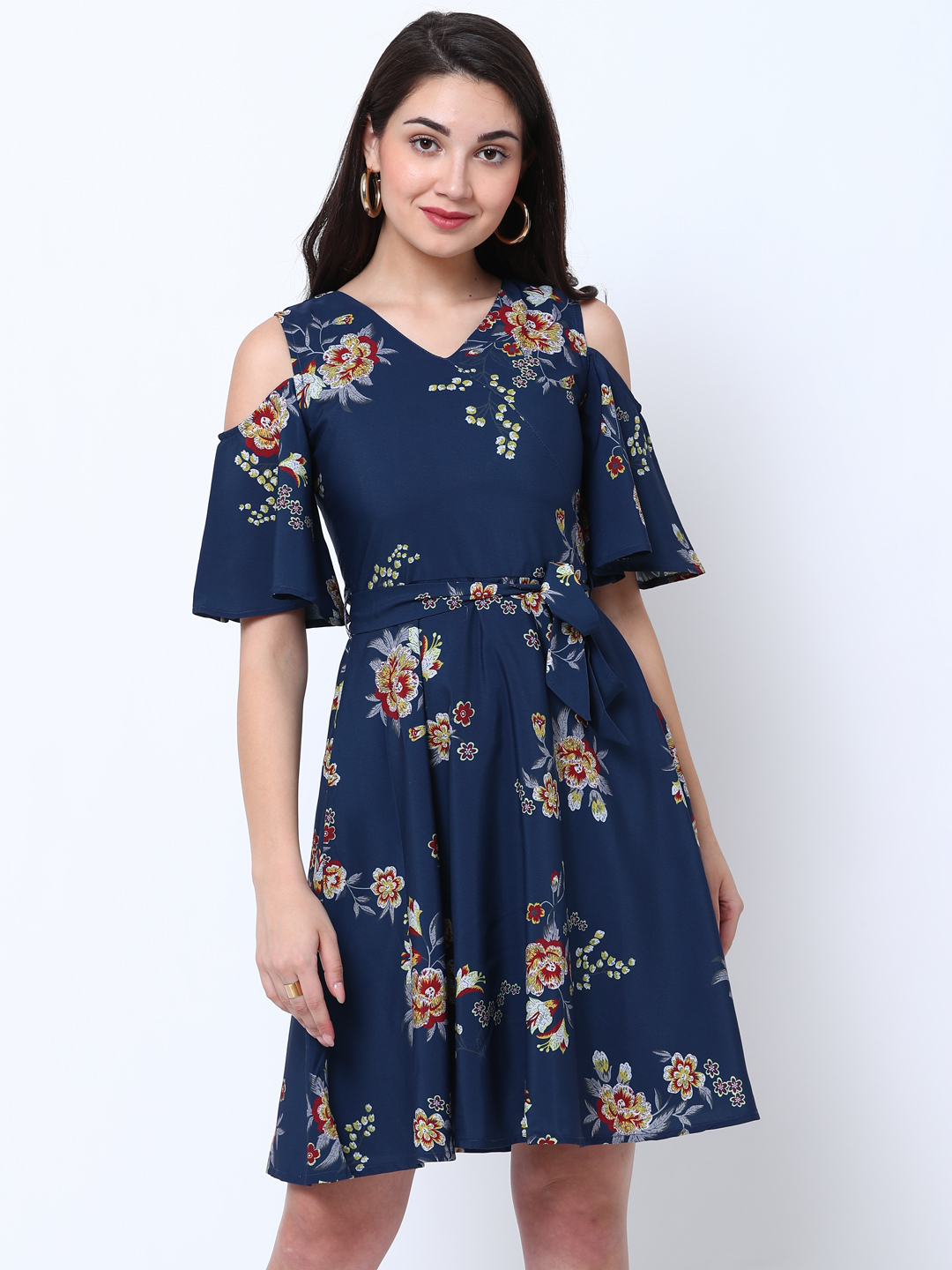 tokyo talkies navy blue printed dress