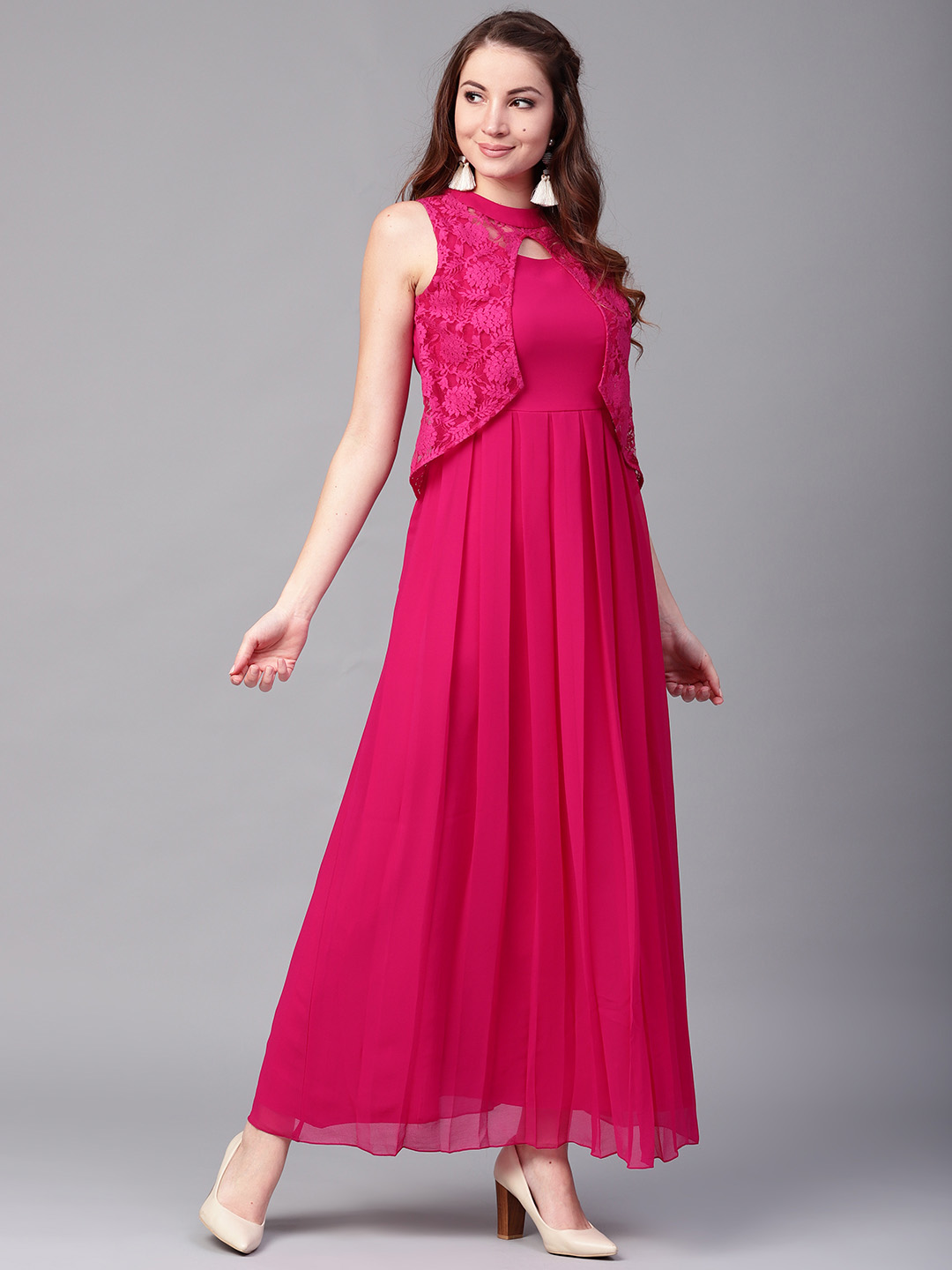 Athena Women Magenta Solid Maxi Dress Price in India