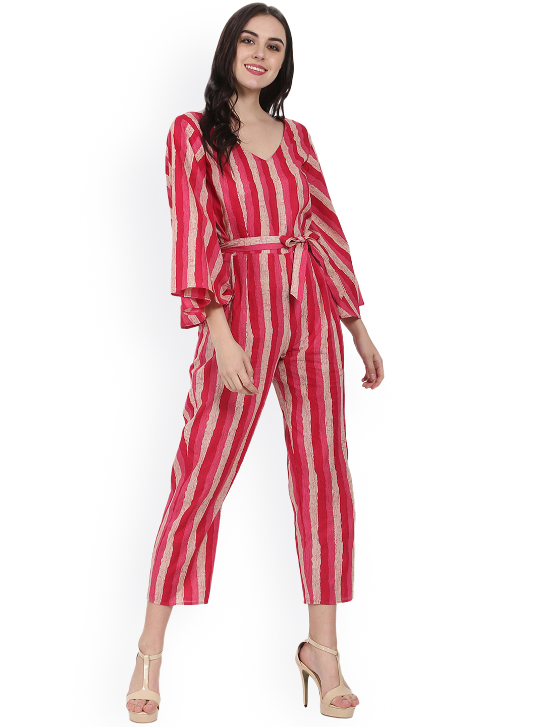 Nayo Red Printed Capri Jumpsuit Price in India