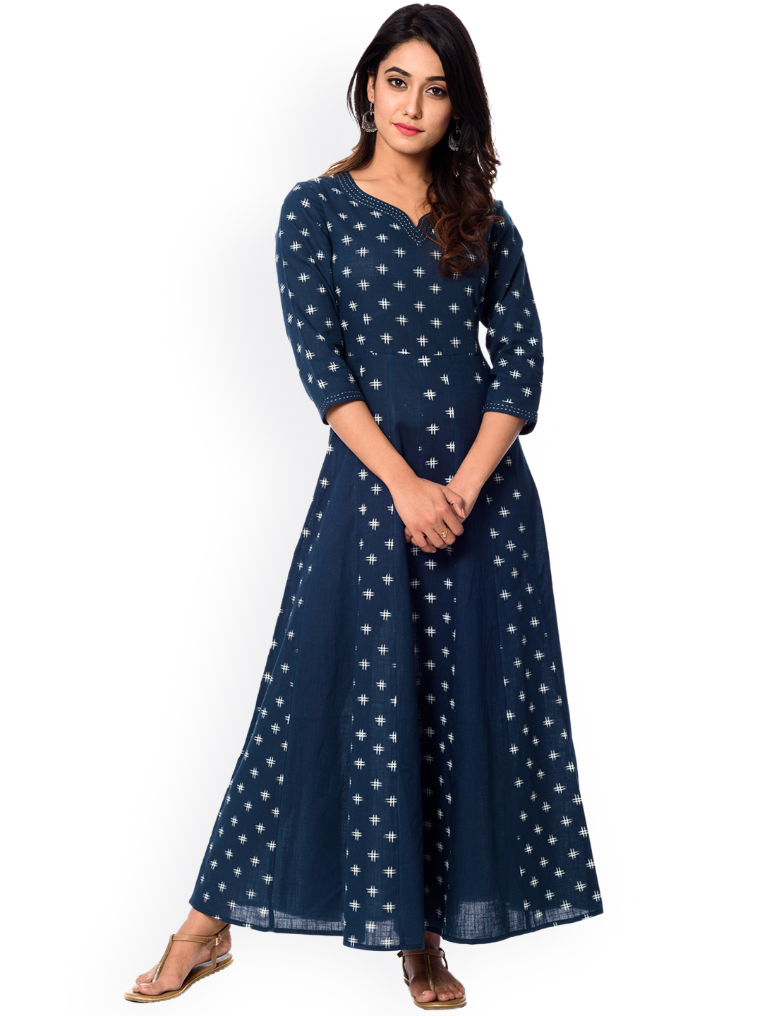 anayna Women Blue Printed Maxi Dress Price in India