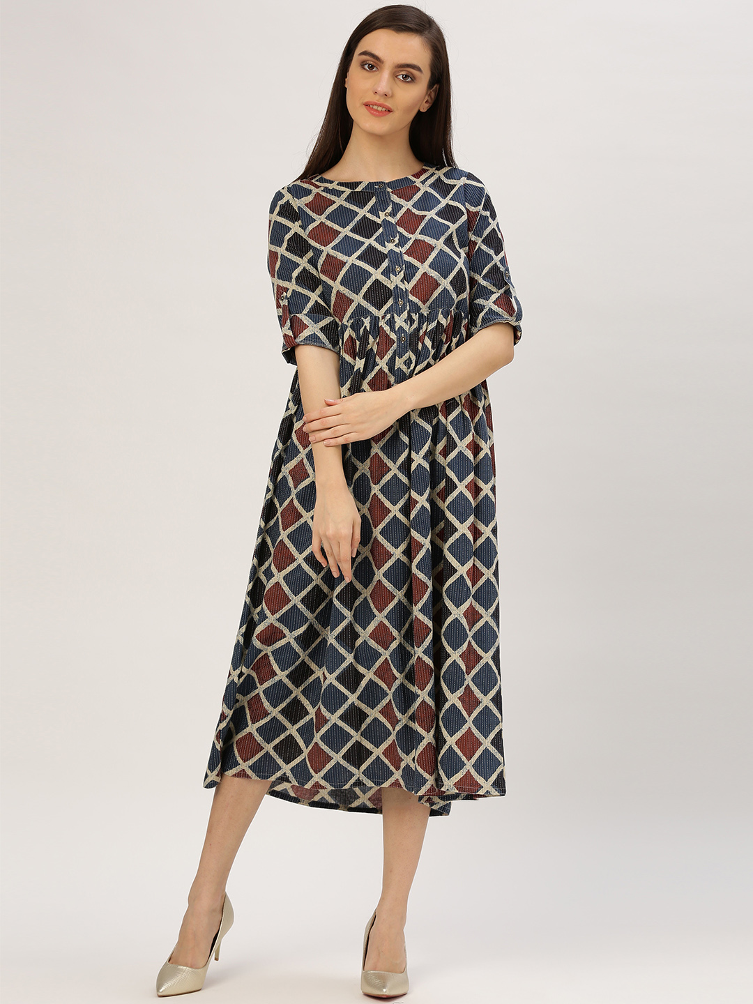 Jaipur Kurti Women Blue Printed Fit and Flare Dress Price in India