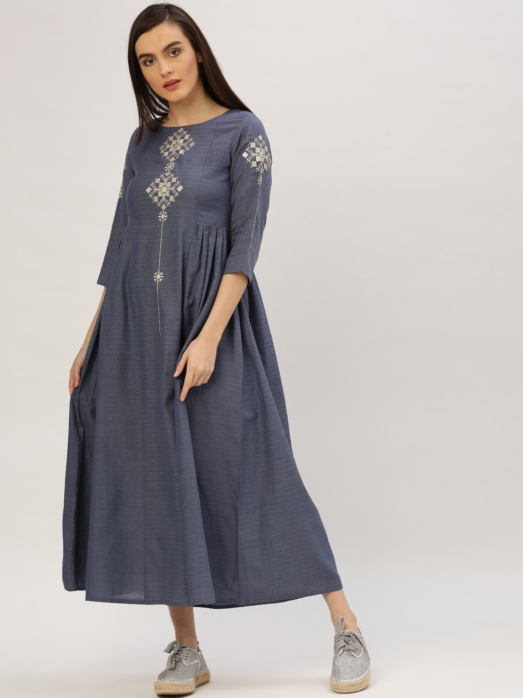 Jaipur Kurti Women Blue Solid Fit and Flare Dress Price in India