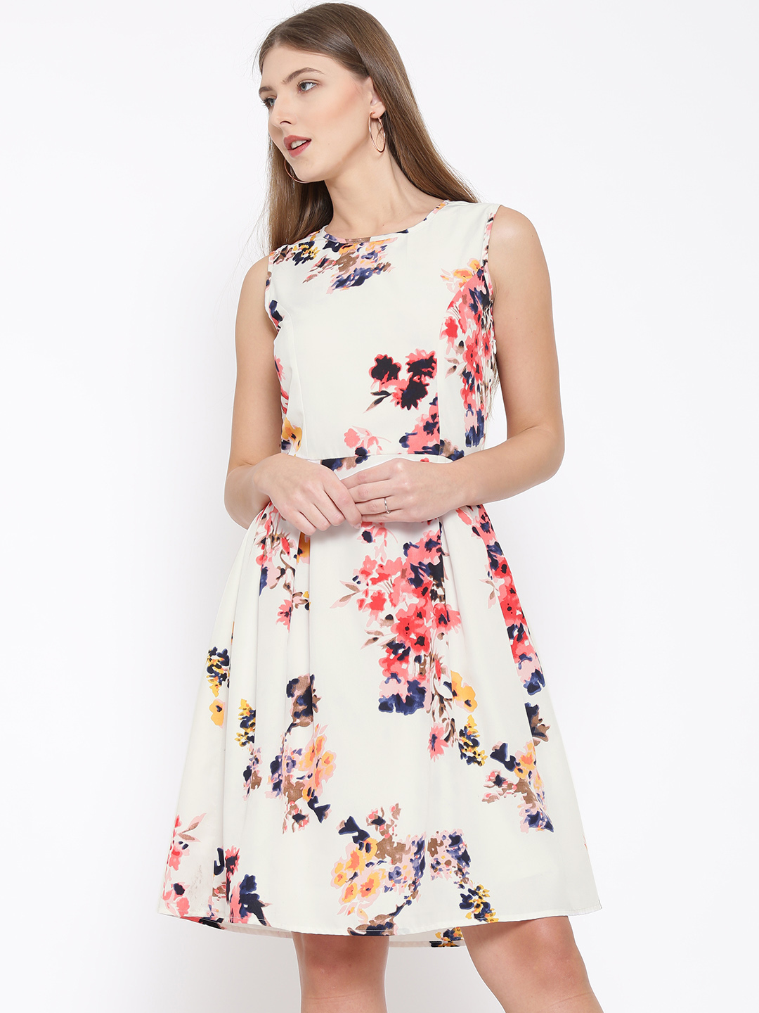 RARE Women Off-White Floral Print Fit & Flare Dress Price in India