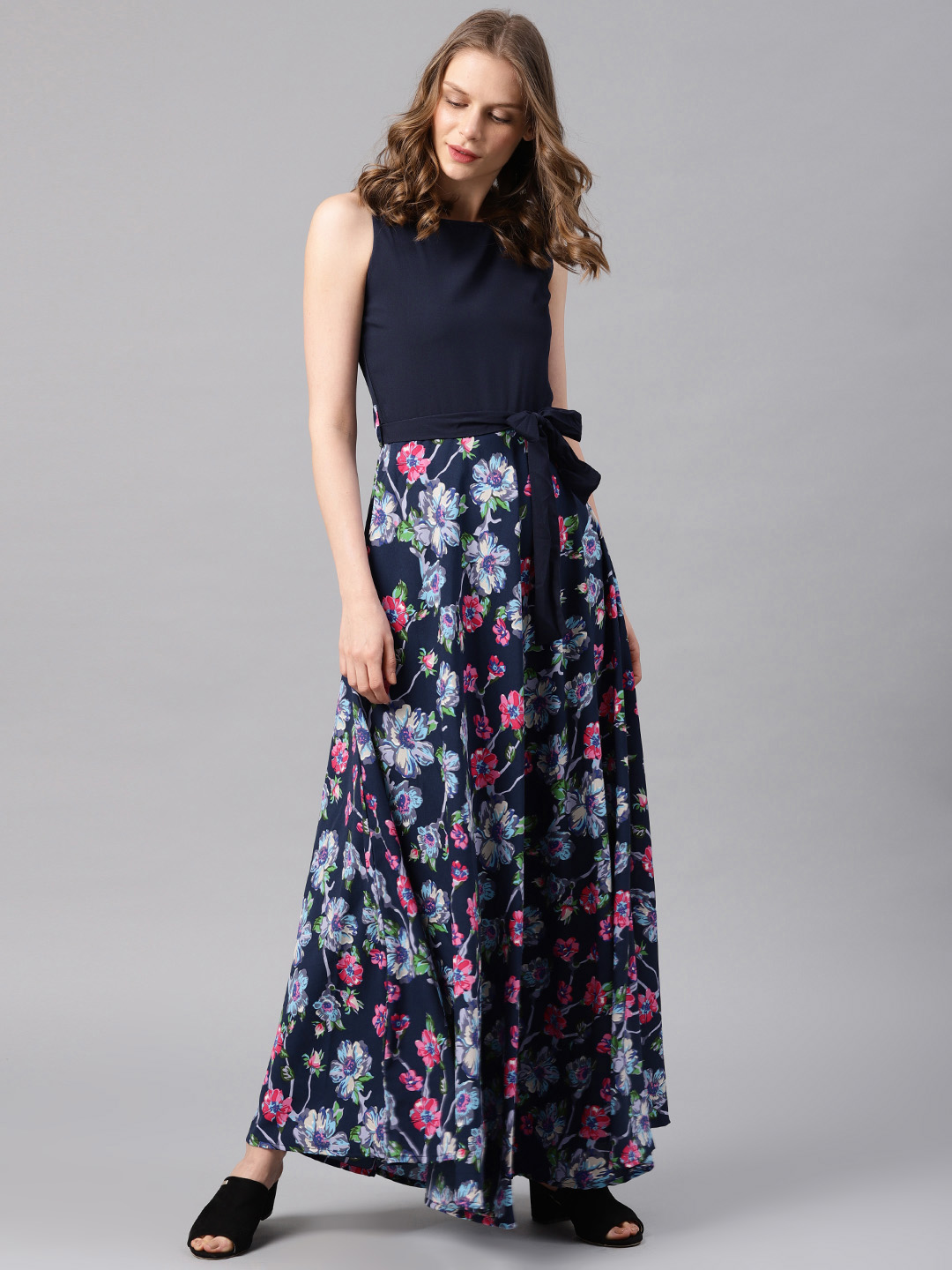 tokyo talkies navy blue printed dress