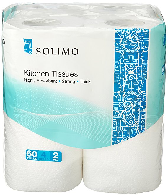 Amazon Brand - Solimo 2 Ply Kitchen Towel Paper Roll - 4 Rolls (168 gm/roll) Price in India