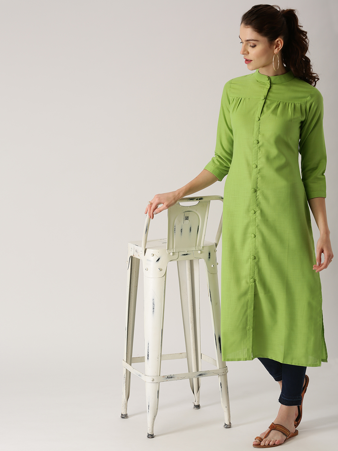 Libas Women Green Solid Straight Kurta Price in India