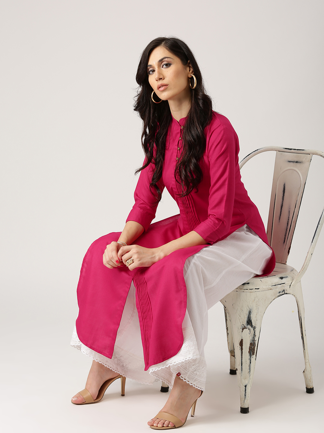 Libas Women Pink Solid Straight Kurta Price in India