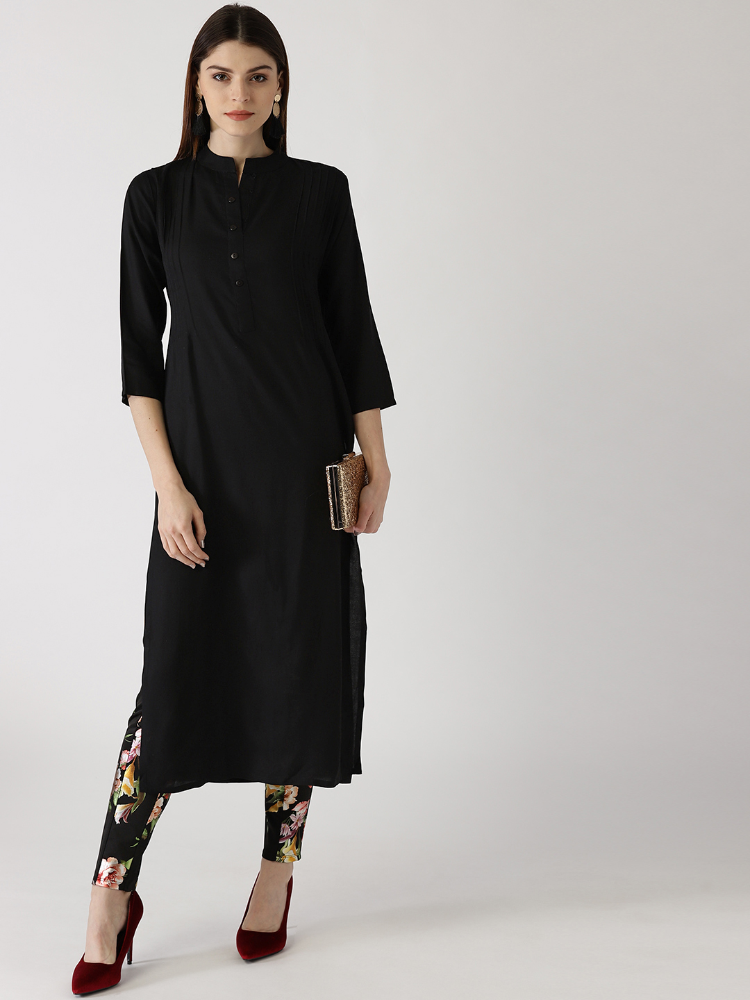 Libas Women Black Solid Straight Kurta Price in India