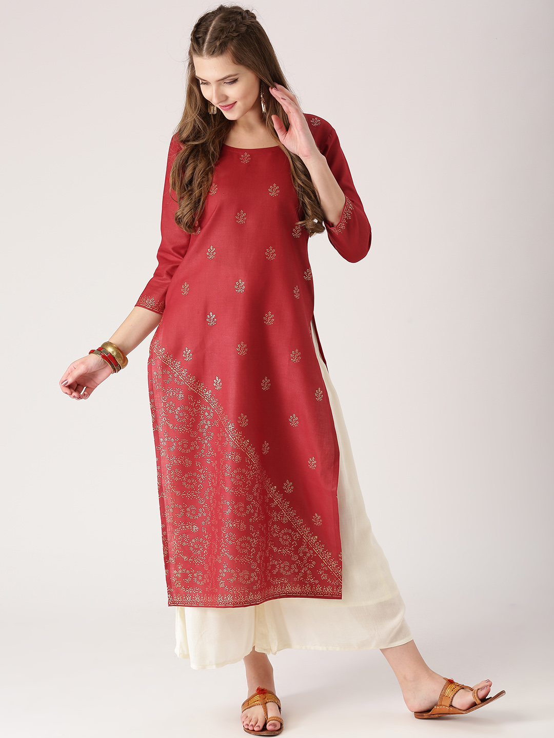 Libas Women Maroon Printed Straight Kurta Price in India