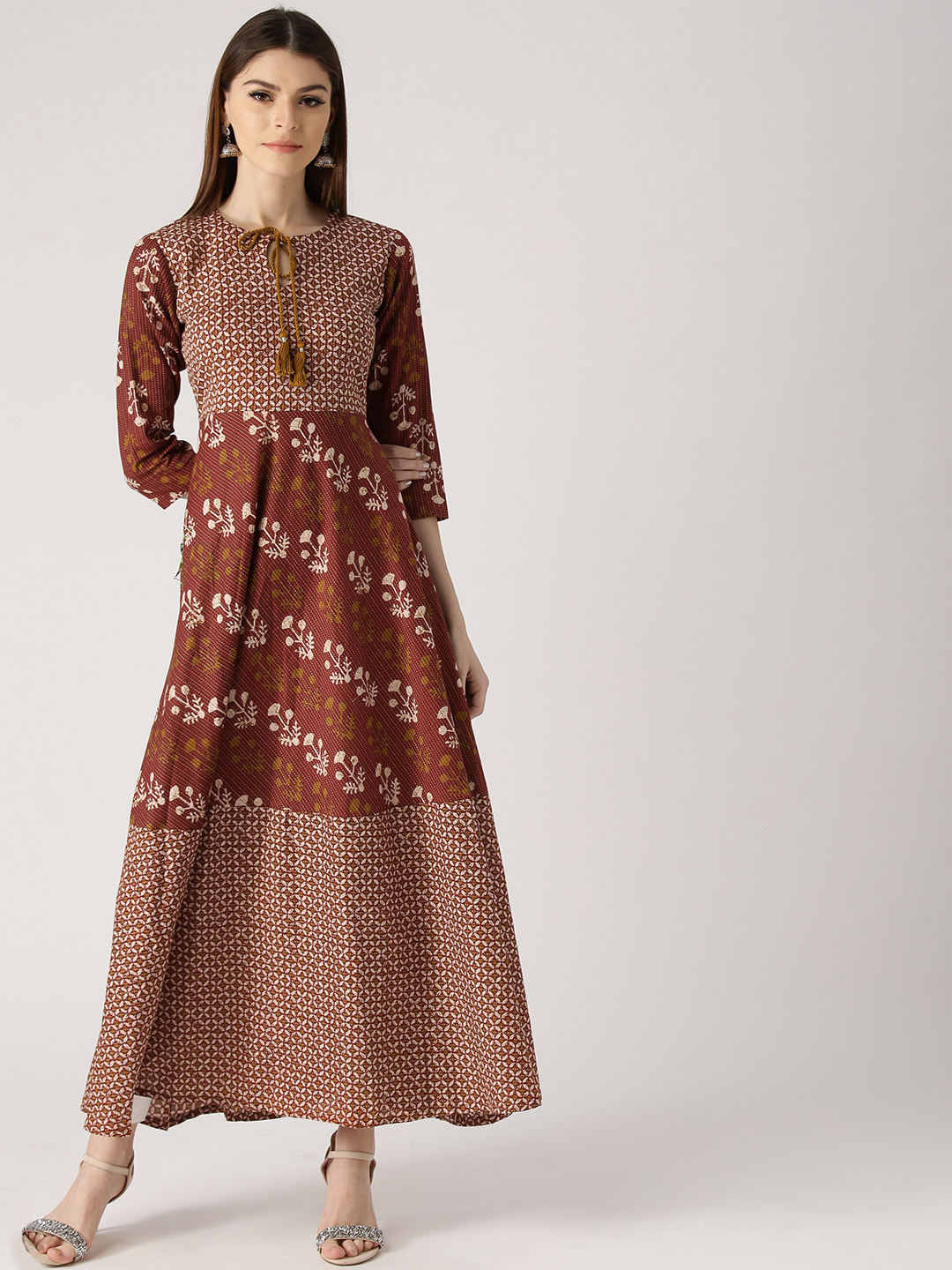 Libas Women Brown Printed Anarkali Kurta Price in India