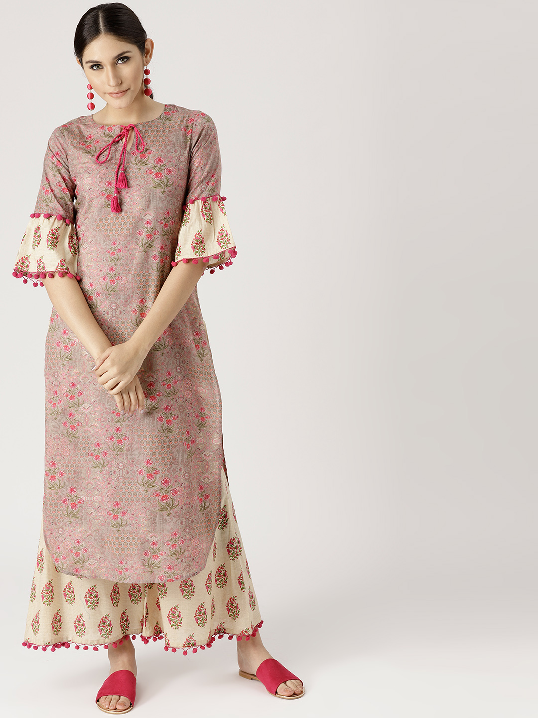 Libas Women Pink & Beige Printed Kurta with Palazzos Price in India