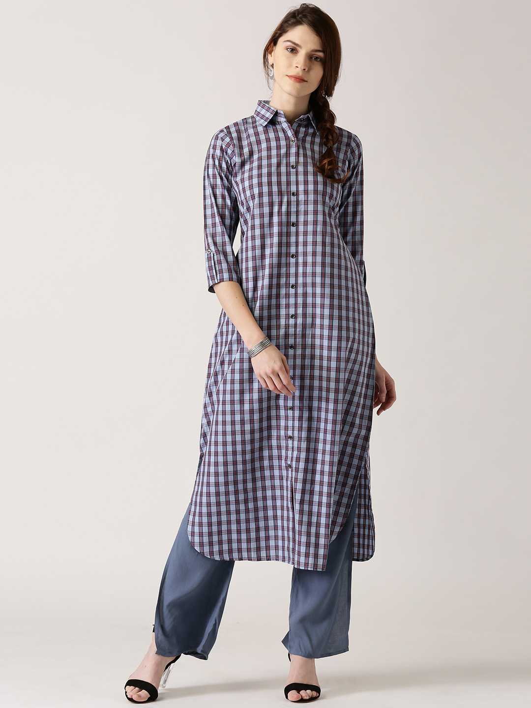 Libas Women Blue Checked Pathani Kurta Price in India Full