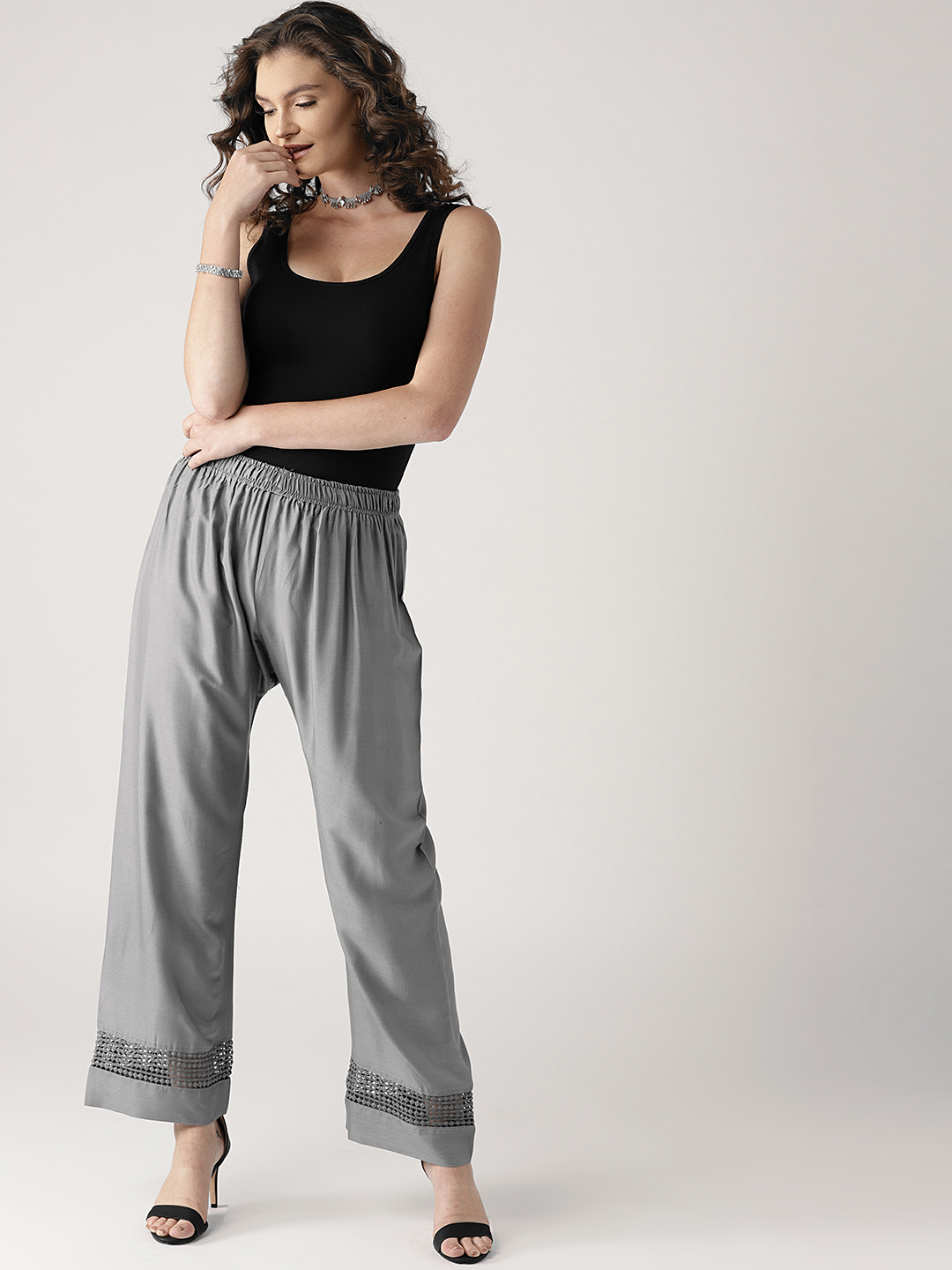 Libas Women Grey Solid Straight Palazzos Price in India