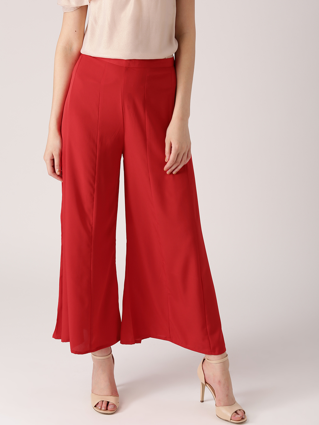 Libas Women Red Solid Flared Palazzos Price in India