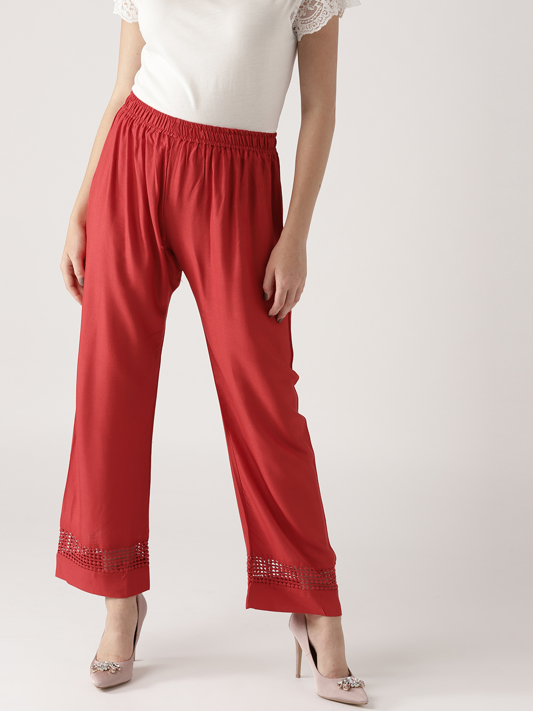 Libas Women Red Straight Solid Palazzos Price in India
