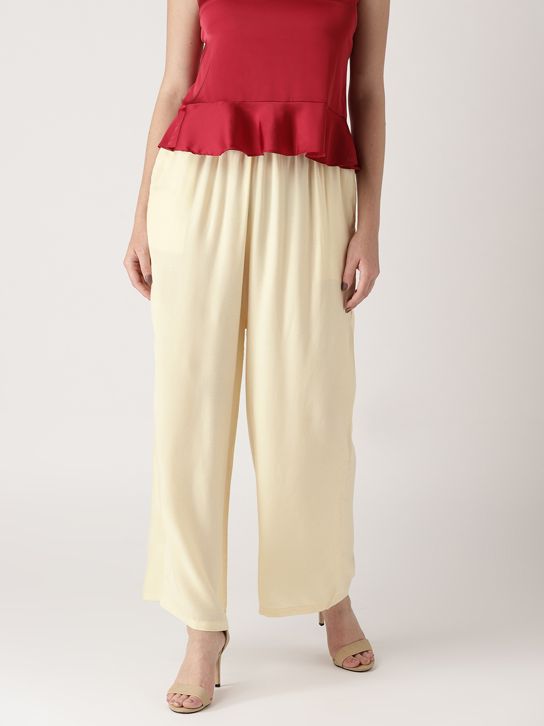 Libas Women Cream-Coloured Solid Wide Leg Palazzos Price in India